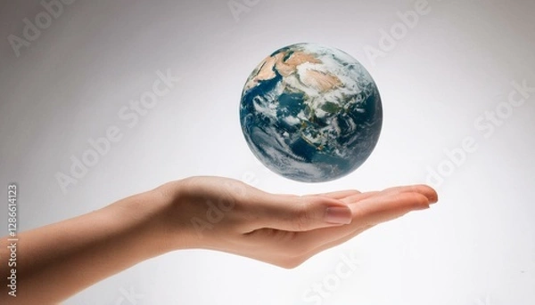 Fototapeta 거대한 손 위에 떠 있는 작은 지구