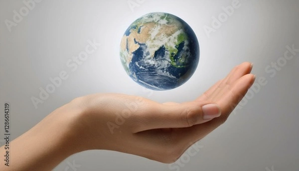 Fototapeta 거대한 손 위에 떠 있는 작은 지구