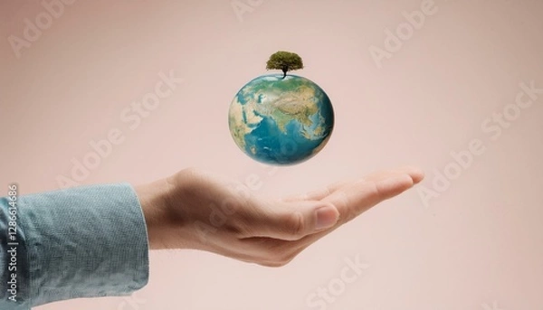 Fototapeta 거대한 손 위에 떠 있는 작은 지구