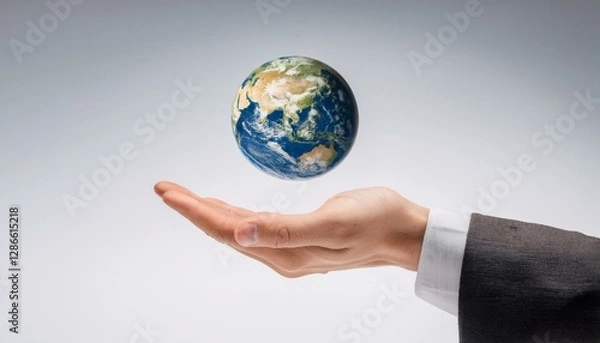 Fototapeta 거대한 손 위에 떠 있는 작은 지구