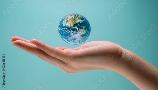 Fototapeta 거대한 손 위에 떠 있는 작은 지구