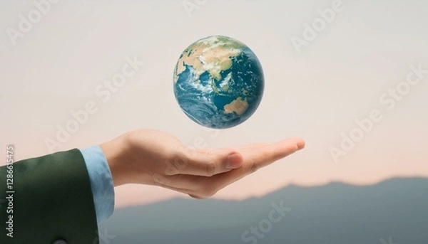 Fototapeta 거대한 손 위에 떠 있는 작은 지구