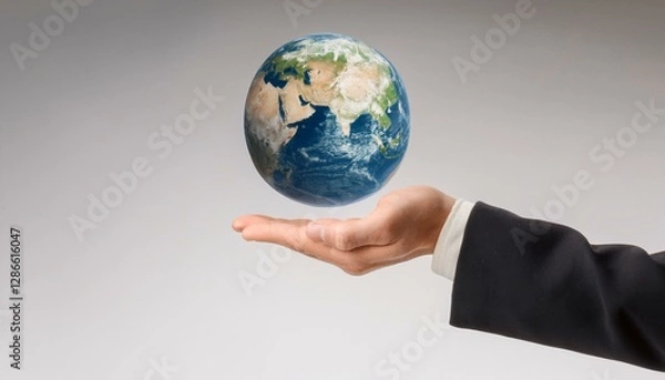 Fototapeta 거대한 손 위에 떠 있는 작은 지구