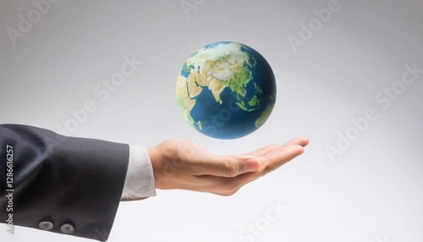 Fototapeta 거대한 손 위에 떠 있는 작은 지구