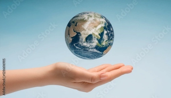 Fototapeta 거대한 손 위에 떠 있는 작은 지구