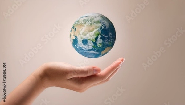 Fototapeta 거대한 손 위에 떠 있는 작은 지구