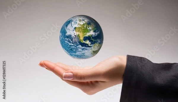 Fototapeta 거대한 손 위에 떠 있는 작은 지구