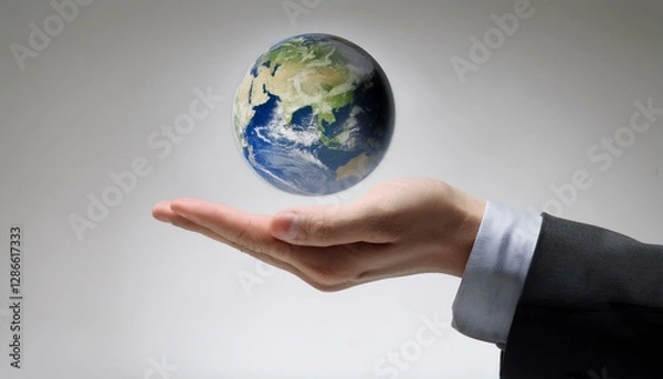 Fototapeta 거대한 손 위에 떠 있는 작은 지구