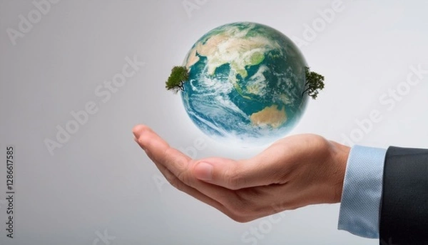 Fototapeta 거대한 손 위에 떠 있는 작은 지구