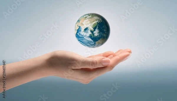 Fototapeta 거대한 손 위에 떠 있는 작은 지구