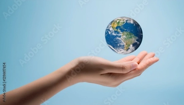 Fototapeta 거대한 손 위에 떠 있는 작은 지구