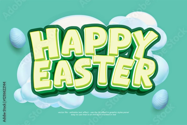 Fototapeta Editable happy easter 3D text effect template