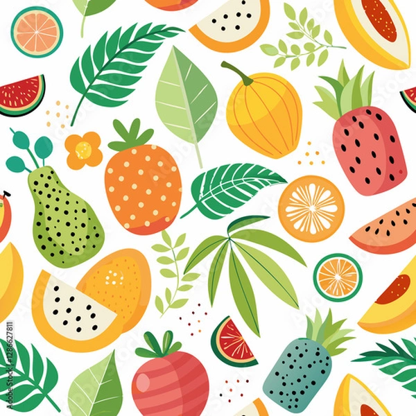 Fototapeta Colorful fruit and leaf pattern.