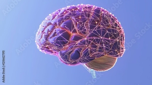 Fototapeta Abstract Purple and Pink Glowing Brain 3D Render