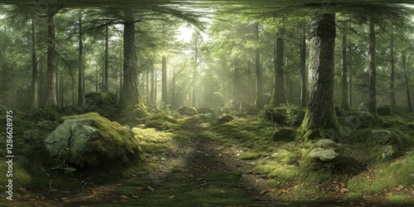 Fototapeta HDRI 360-degree deep forest scenery