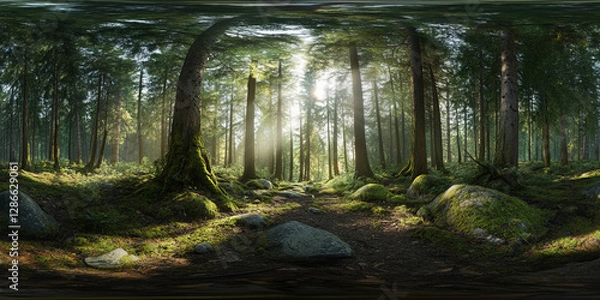 Fototapeta HDRI 360-degree deep forest scenery