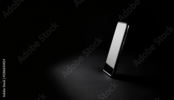 Fototapeta 검은 배경에서 스마트폰이 빛을 받으며 놓여 있다