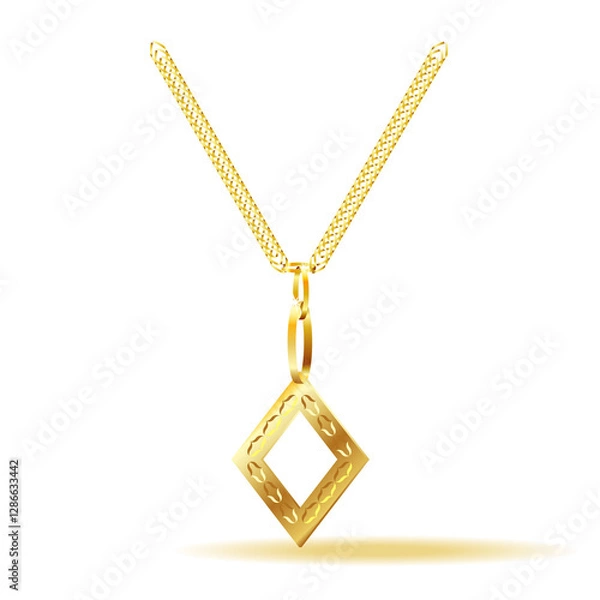 Fototapeta Golden Square on Golden Chain Isolated on White background. 3D Illustration Raster