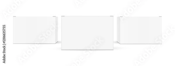Obraz Small Rectangular Packaging Boxes Mockups, Front View, Isolated On White Background. Vector Illustration