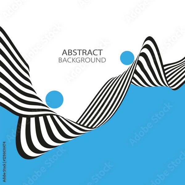 Fototapeta Striped black and white wave on blue and white background, design element