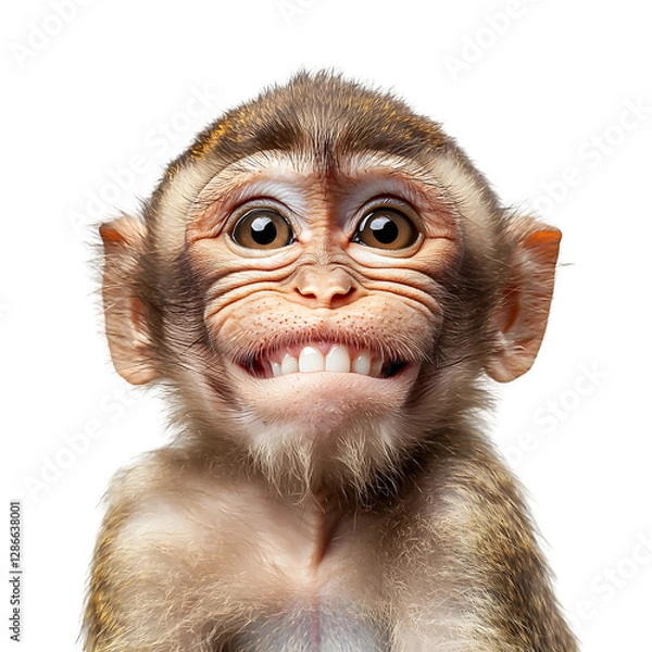 Fototapeta Rhesus Macaque Monkey Flashing a Cheerful Smile on Clean White Background