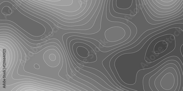 Fototapeta Vintage Topographic Swirl Pattern: A Retro Geometric Wallpaper Design with Contour Lines, Floral Ornaments, and Adventure-Inspired Textured Layers in Black, White, and Grey.