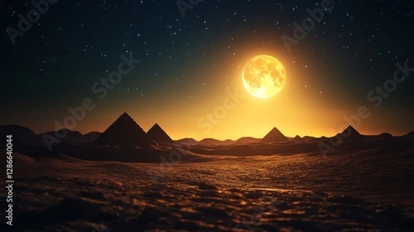 Obraz Illuminated pyramids under a glowing moon.