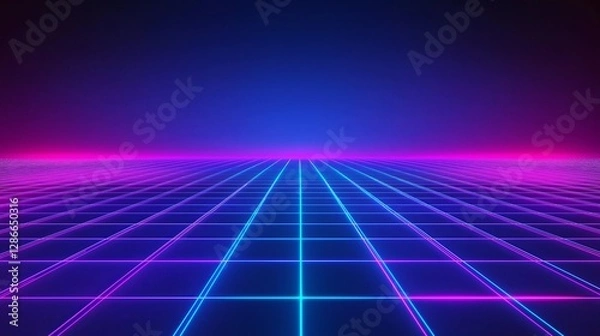 Obraz A futuristic cyberpunk neon grid in deep blues and purples