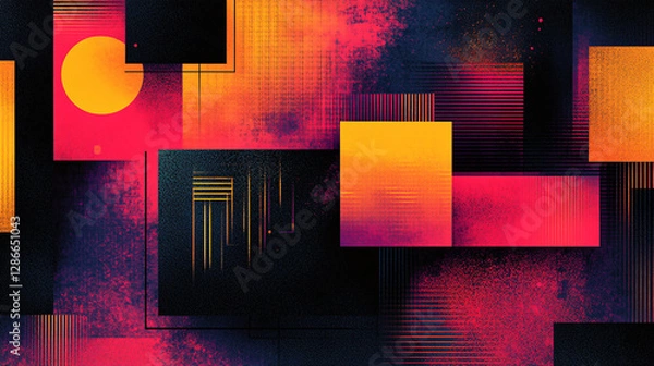 Fototapeta A trendy poster design with overlapping square shapes, each containing a different vibrant gradient or abstract symbol