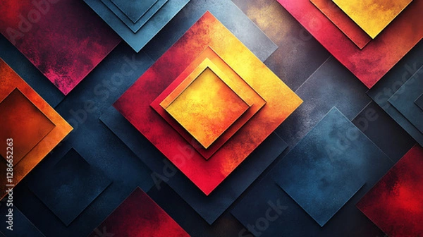 Fototapeta A trendy poster design with overlapping square shapes, each containing a different vibrant gradient or abstract symbol