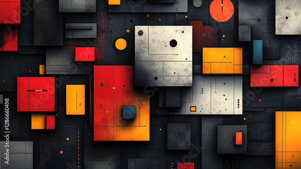 Fototapeta Colorful geometric poster with square shapes, each filled with unique symbols, gradients, and artistic textures