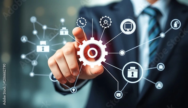Fototapeta Robotic Process Automation (RPA) in Business with Networked Gears

