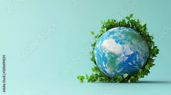 Fototapeta Earth Surrounded by greenery, symbolizing the World Environment day and Earth day Concept, Copy Space