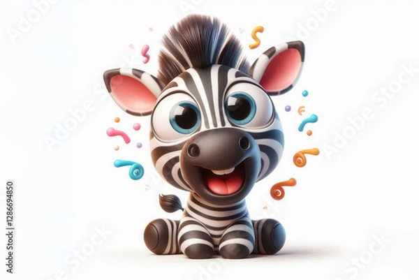 Fototapeta funny zebra with surprised face bright image, isolated on white background copy space