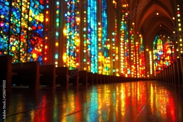Obraz A vibrant church illuminated by an array of colorful lights, creating a festive and enchanting atmosphere at night.