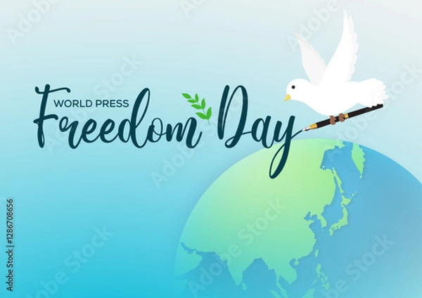 Obraz world press freedom day with bird carrying pen concept poster vector
