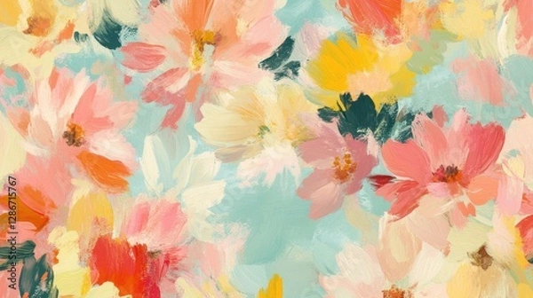 Obraz A vibrant floral background featuring soft pinks, yellows, and whites in an impressionistic style.