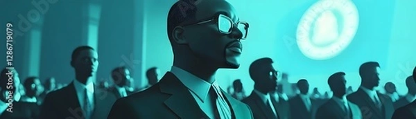 Fototapeta A diverse group of professionals attending a conference, showcasing leadership and innovation. The scene captures a moment of engagement and inspiration among the audience.