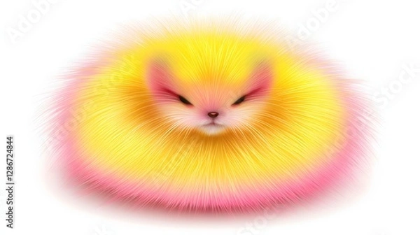 Obraz Fluffy Yellow and Pink Cartoon Cat Character with Playful Expression and Soft Texture