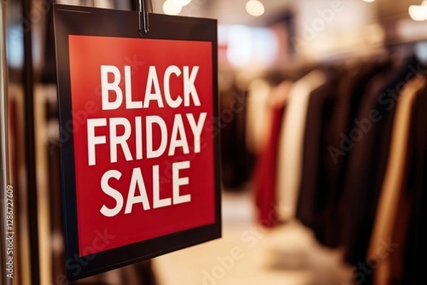 Fototapeta Clothes store and banner with text Black Friday Sale