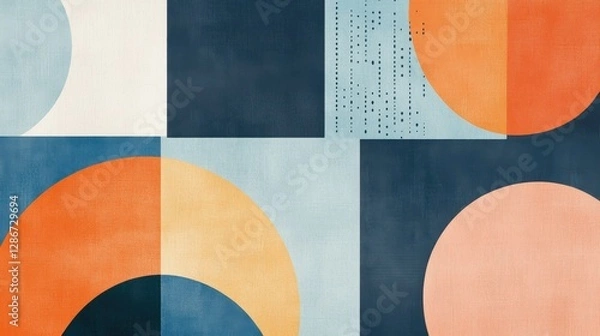 Obraz A vibrant abstract design featuring geometric shapes in shades of blue, orange, and cream, creating a modern and artistic feel.