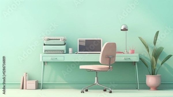 Fototapeta modern office interior with desk,generative ai illustration