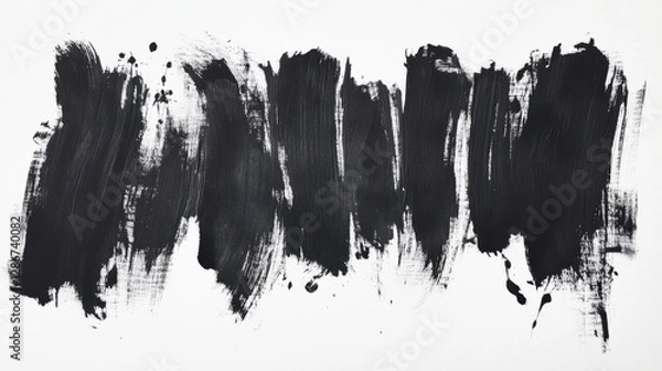 Fototapeta Abstract black brush strokes on white background create a bold and artistic contrast.