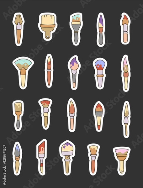 Fototapeta Cute paintbrush set with various outline illustration clipart featuring different shapes, bristle styles, and unique brush designs for yours creative painting and artistic projects