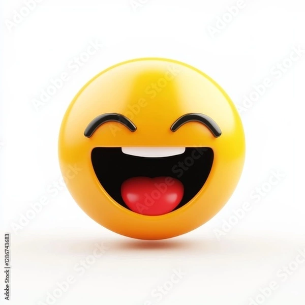Fototapeta Joyful Emoji Expression: A Vibrant 3D Rendering of a Laughing Face with Heart Tongue on White Background