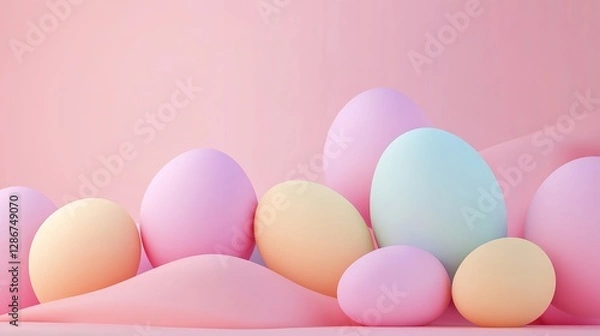 Fototapeta Vibrant 3D Easter Eggs Background: Festive, colorful eggshell textures perfect for spring greetings, Easter cards, holiday decorations, website       