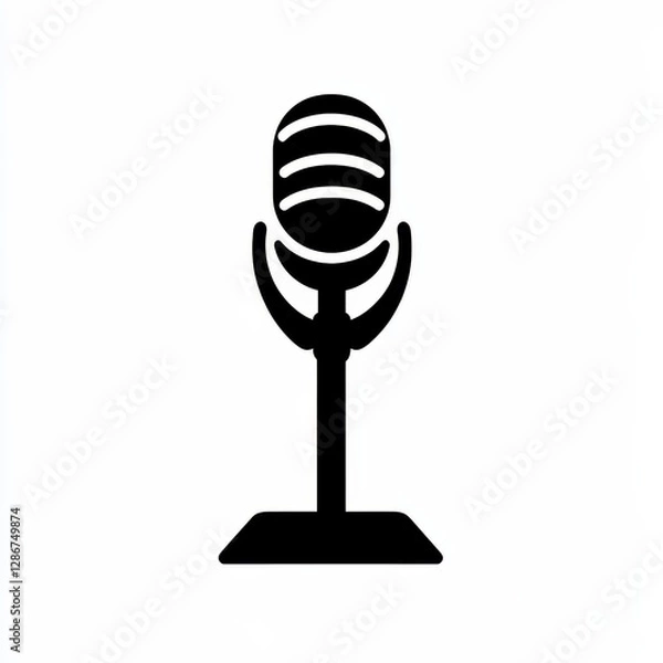 Obraz Vintage Microphone Icon: Bold Black Silhouette on White Background for Audio Recording and Broadcast Design