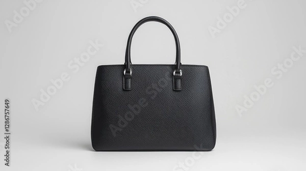 Fototapeta Black Leather Tote Bag Against a Plain Background. Possible Use Product Display
