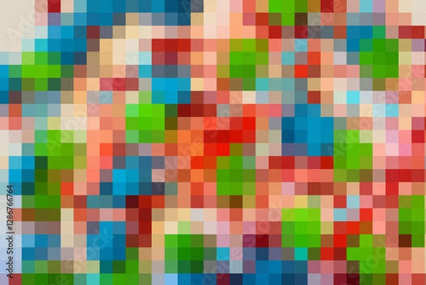 Fototapeta multi-colored mosaic consisting of squares of green, pink, blue and their shades. graphic bright background