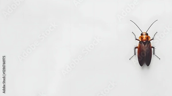 Fototapeta Close-Up of a Brown Insect Crawling on a White Surface in a Minimalist Setting